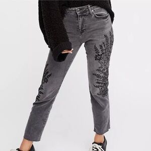 We The Free Gray Embroidered Ankle Jeans